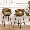 Technical Leather Woven Bar Stool Set of 4,Black legs Barstools No Adjustable Kitchen Island Chairs