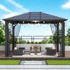 10x12 Hardtop Metal Gazebo,Heavy Duty Pergola with Mosquito Nets,Galvanized Steel&Polycarbonate Roof,Sturdy Outdoor Canopies Tent,Suitable for Gardens