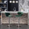 Masaccio Velvet Upholstered Adjustable Swivel Barstool, Set of 2, Green