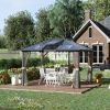 10' x 12' Hardtop Gazebo Canopy with Polycarbonate Roof, Top Vent and Aluminum Frame, Permanent Pavilion Outdoor Gazebo with Netting, for Patio