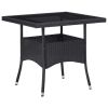 3 Piece Garden Dining Set Black Poly Rattan and Acacia Wood