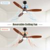 52 Inch Wooden Ceiling Fan With 3 Solid Wood Blades Remote Control Reversible DC Motor With Led Light