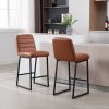 Low Bar Stools Set of 2 Bar Chairs for Living Room Party Room Kitchen,Upholstered PU Kitchen Breakfast Bar Stools with Footrest,Brown