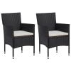 3 Piece Patio Dining Set Black Poly Rattan and Acacia Wood