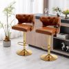 Bar Stools With Back and Footrest Counter Height Dining Chairs -Leather Brown-2PCS/SET