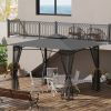 Outsunny 10' x 12' Patio Gazebo with Netting, Double Roof Outdoor Gazebo Canopy Shelter, Solid Metal Frame for Garden, Lawn, Backyard, Deck, Dark Gray