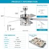 52 Inch Crystal Chandelier Fan Dual Finish Reversible Blades, Fandelier for Living Room, Dining Room, Bedroom, Family Room, Chrome