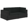 Sectional Corner Chairs 2 pcs with Cushions Poly Rattan Black