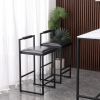 Black Bar Stool with Backrest Set of 2 Counter Height PU Leather Upholstered Bar Chairs with Footrest