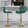 Green Velvet Adjustable Swivel Bar Stools Set Of 2 Modern Counter Height Barstools With Golden Color Base