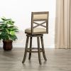 30" Bar Height X-Back Swivel Stool, Weathered Gray Finish, French Gray Leather Seat