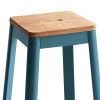 Natural and Teal Armless Bar Stool with Crossbar Support