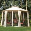 13' x 13' Patio Gazebo, Double Roof Hexagon Outdoor Gazebo Canopy Shelterwith Netting & Curtains, Solid Steel Frame for Garden, Lawn