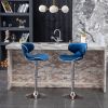 Masaccio Velvet Upholstered Adjustable Swivel Barstool, Set of 2, Blue