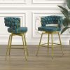 Bar Chair Suede Woven Bar Stool Set of 4,Golden legs Barstools No Adjustable Kitchen Island Chairs