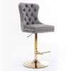 A&A Furniture,Thick Golden Swivel Velvet Barstools Adjusatble Seat Height from 25-33 Inch