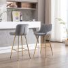 26 Inch Set of 2 Bar Stools,with Chrome Footrest Velvet Fabric Counter Stool Golden Leg Simple Bar Stool,GRAY