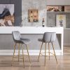 26 Inch Set of 2 Bar Stools,with Chrome Footrest Velvet Fabric Counter Stool Golden Leg Simple Bar Stool,GRAY