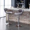 Masaccio Velvet Upholstered Adjustable Swivel Barstool, Set of 2, Gray