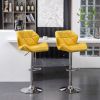 Breni Velvet Diamond Tufted Swivel Adjustable Height Barstool, Set of 2, Yellow