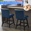 26" Upholstered Swivel Bar Stools Set of 2, Modern PU Leather High Back Counter Stools with Nail Head Design and Wood Frame