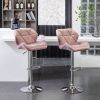 Breni Velvet Diamond Tufted Swivel Adjustable Height Barstool, Set of 2, Mauve