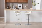 Set of 2 Bar Stools,with Chrome Footrest and Base Swivel Height Adjustable Mechanical Lifting Velvet + Bar Stool-BEIGE