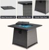 28 Inch Propane Fire Pits Table with Blue Glass Ball,50,000 BTU Outdoor Wicker Fire Table with ETL-Certified