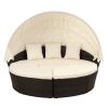 Patio Furniture Round Outdoor Sectional Sofa Set Rattan Daybed Sunbed with Retractable Canopy, Separate Seating and Removable Cushion (Beige)