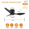 40" Flush Mount Ceiling Fan without light, 3 Reversible Blades, with 6 Speeds Reversible DC Motor