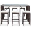 7 Piece Garden Bar Set with Cushions Poly Rattan Brown