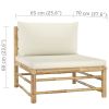 Garden Middle Sofa with Cream White Cushions Bamboo