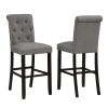 Leviton Solid Wood Tufted Asons Barstool, Set of 2, Grey