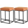 Brown Pu Upholstered Counter & Bar Stool with Footrest, PU leather (Set of 2)