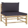 4 Piece Garden Lounge Set with Dark Gray Cushions Bamboo