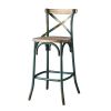 Antique Turquoise and Antique Oak Bar Stool with Cross Back