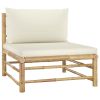 11 Piece Garden Lounge Set with Cream White Cushions Bamboo