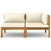 2 Piece Sofa Set with Cream White Cushions Solid Acacia Wood