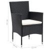 3 Piece Patio Dining Set with Cushions Poly Rattan Black