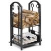 17.8L x11.8W x 29.3H in Wrought Iron Steel Frame Firewood Storage Holder with 4 Tools, Black