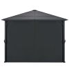 Gazebo with Curtain Aluminum 9.8'x9.8' Black