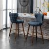 Nevis Mid-century Modern Faux Leather Tufted Nailhead Trim Barstool Set of 2, Blue