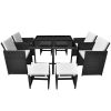 9 Piece Outdoor Dining Set with Cushions Poly Rattan Black