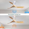 52 Inch Modern Ceiling Fan Without Light 6 Speed Remote 3 Solid Wood Blade Reversible DC Motor For Indoor&Outdoor