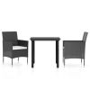 3 Piece Patio Dining Set with Cushions Black