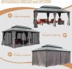 12' X 20' Hardtop Gazebo, Aluminum Metal Gazebo with Galvanized Steel Double Roof Canopy, Curtain and Netting, Permanent Gazebo Pavilion for Patio