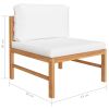 2 Piece Garden Lounge Set with Cream Cushions Teak Wood