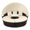 Patio Furniture Round Outdoor Sectional Sofa Set Rattan Daybed Sunbed with Retractable Canopy, Separate Seating and Removable Cushion (Beige)