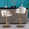 Set of 2 Bar Stools,with Chrome Footrest and Base Swivel Height Adjustable Mechanical Lifting Velvet + Golden Leg Simple Bar Stool-Ivory