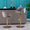 Set of 2 Bar Stools,with Chrome Footrest and Base Swivel Height Adjustable Mechanical Lifting Velvet + Golden Leg Simple Bar Stool-Grey